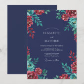 Invitation Mariage Indigo Merlot Bloom (Devant / Derrière)