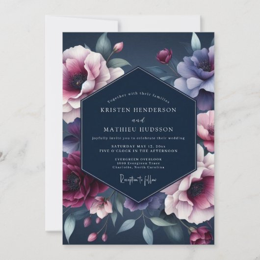 Invitation Mariage Indigo Minuit Flora (Devant)
