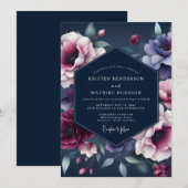 Invitation Mariage Indigo Minuit Flora (Devant / Derrière)