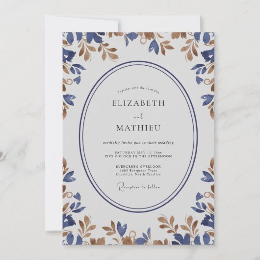 Invitation Mariage Indigo Or Sprig Eucalyptus (Devant)