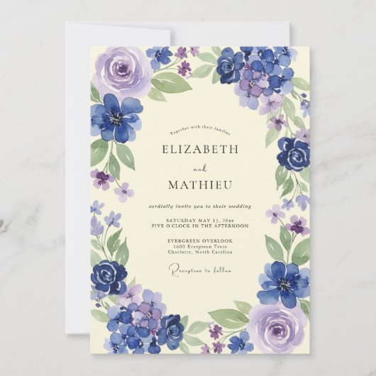 Invitation Mariage Indigo Pervenche Hydrangea Eucalyptus (Devant)