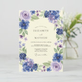 Invitation Mariage Indigo Pervenche Hydrangea Eucalyptus (Debout devant)