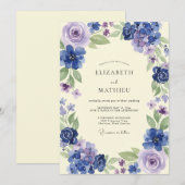 Invitation Mariage Indigo Pervenche Hydrangea Eucalyptus (Devant / Derrière)