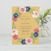 Invitation Mariage Indigo Pétale Rose Moutarde (Debout devant)