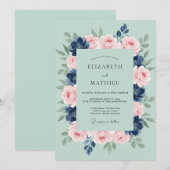 Invitation Mariage Indigo Pétales de Mousse de Mer (Devant / Derrière)