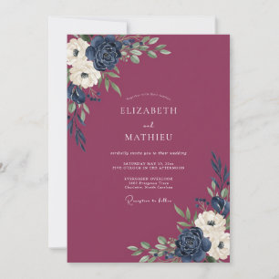 Invitation Mariage Indigo Pétales de Prune de Jardin