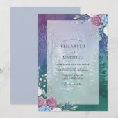 Invitation Mariage Indigo Plume Paeonia (Devant / Derrière)