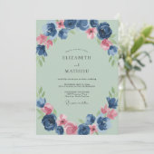 Invitation Mariage Indigo Ranunculus Eucalyptus Mousse de Mer (Debout devant)