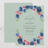 Invitation Mariage Indigo Ranunculus Eucalyptus Mousse de Mer (Devant / Derrière)