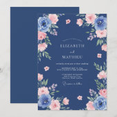 Invitation Mariage Indigo Rose Péonie (Devant / Derrière)