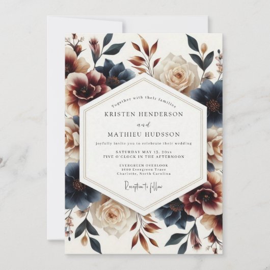 Invitation Mariage Indigo Russet Painterly Bloom (Devant)