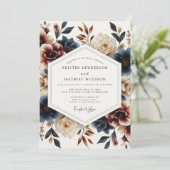 Invitation Mariage Indigo Russet Painterly Bloom (Debout devant)