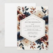 Invitation Mariage Indigo Russet Painterly Bloom (Devant / Derrière)