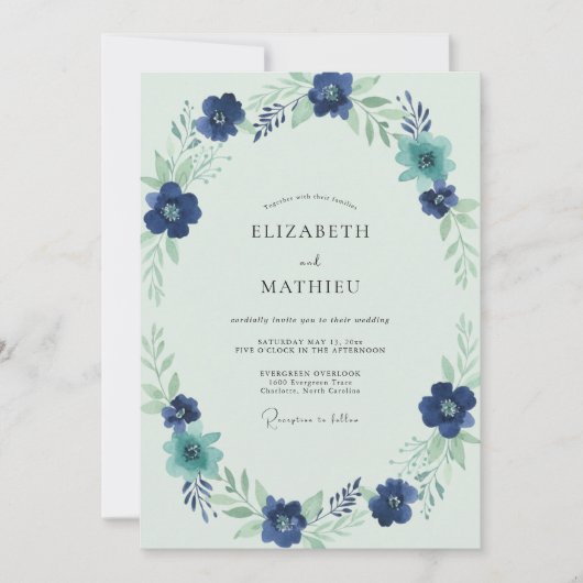 Invitation Mariage Indigo Saphir Pétales (Devant)