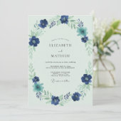 Invitation Mariage Indigo Saphir Pétales (Debout devant)