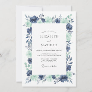Invitation Mariage Indigo Seafoam Pivoine