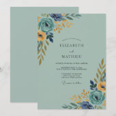 Invitation Mariage Indigo Soft Gold Feuillu (Devant / Derrière)