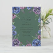 Invitation Mariage Indigo Violet Ranunculus Eucalyptus (Debout devant)