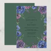 Invitation Mariage Indigo Violet Ranunculus Eucalyptus (Devant / Derrière)