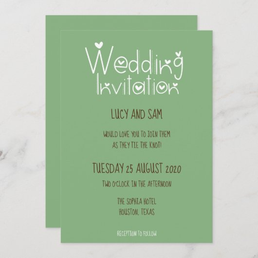 Invitation Mariage informel Typographie moderne Sage green (Devant / Derrière)