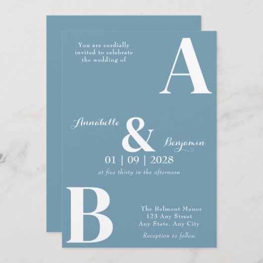 Invitation Mariage initial élégant et moderne (Devant / Derrière)