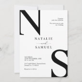 Invitation Mariage initial en noir et blanc élégant minimal (Devant)