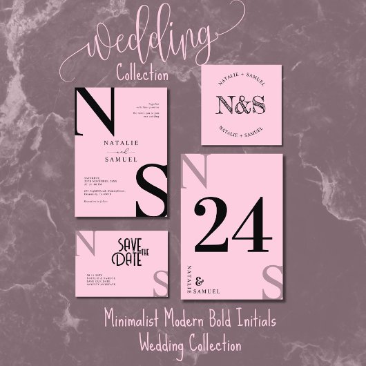 Invitation Mariage initial en noir et blanc élégant minimal