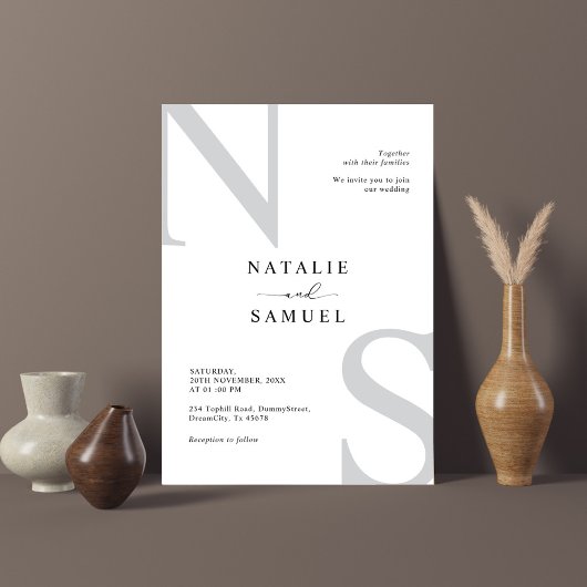 Invitation Mariage initial en noir et blanc élégant minimal