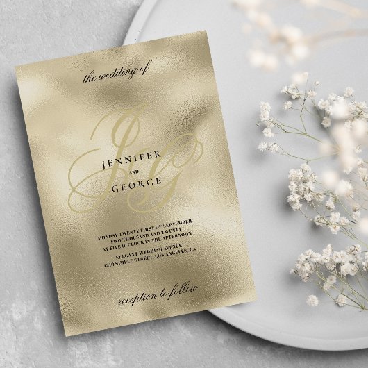 Invitation Mariage initial en or et monogramme noir