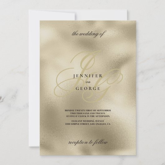 Invitation Mariage initial en or et monogramme noir (Devant)