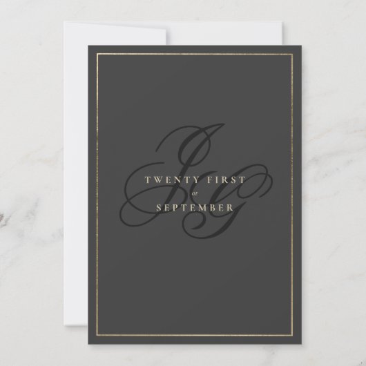 Invitation Mariage initial en or et monogramme noir (Dos)