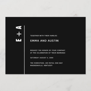 Invitation Mariage initial minimaliste noir minimaliste moder