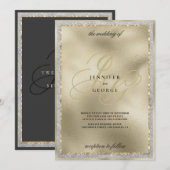 Invitation Mariage initiale de monogramme noir or de luxe (Devant / Derrière)