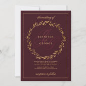 Invitation Mariage initiales monogramme or bourgogne foncé (Devant)