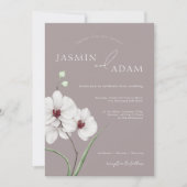 Invitation Mariage Initiales Orchidée Blanche Grise Moderne (Devant)