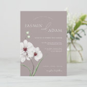Invitation Mariage Initiales Orchidée Blanche Grise Moderne (Debout devant)