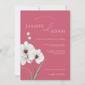Invitation Mariage Initiales Orchidée Blanche Rose Magenta (Devant)