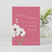 Invitation Mariage Initiales Orchidée Blanche Rose Magenta (Debout devant)