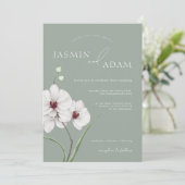 Invitation Mariage Initiales Orchidée Blanche Vert Sauge (Debout devant)