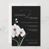 Invitation Mariage Initiales Orchidée Noir Blanc Moderne (Devant)