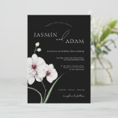 Invitation Mariage Initiales Orchidée Noir Blanc Moderne (Debout devant)