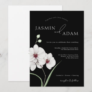 Invitation Mariage Initiales Orchidée Noir Blanc Moderne