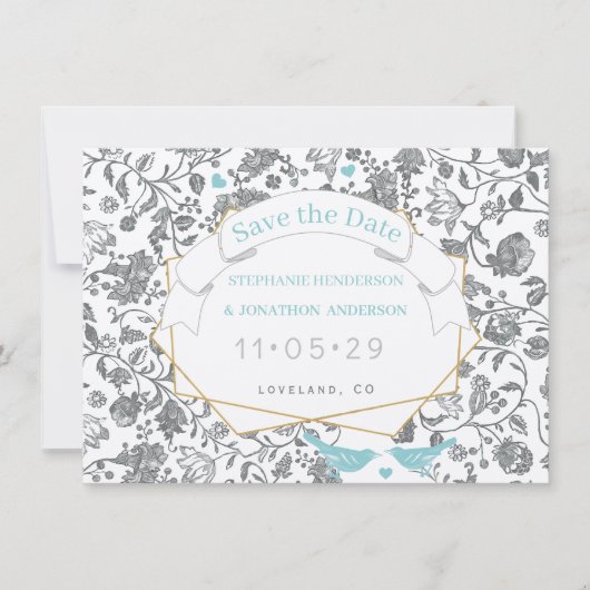 Invitation Mariage Inséparable Aqua Grey Floral Pattern bleu (Devant)