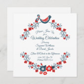 Invitation Mariage Inséparable blanc rouge et bleu Paisley (Devant / Derrière)