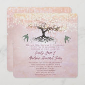 Invitation Mariage Inséparable de feuilles de coeur rose et v (Devant / Derrière)