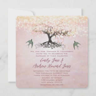 Invitation Mariage Inséparable de feuilles de coeur rose et v