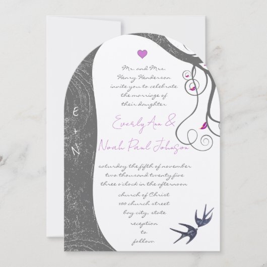 Invitation Mariage Inséparable de forêt violet rustique (Devant)