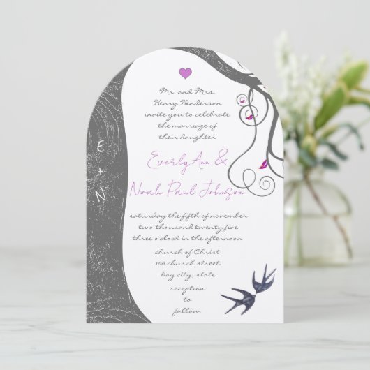 Invitation Mariage Inséparable de forêt violet rustique (Debout devant)
