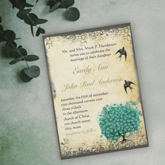 Invitation Mariage Inséparable de l'arbre Turquoise de la feu