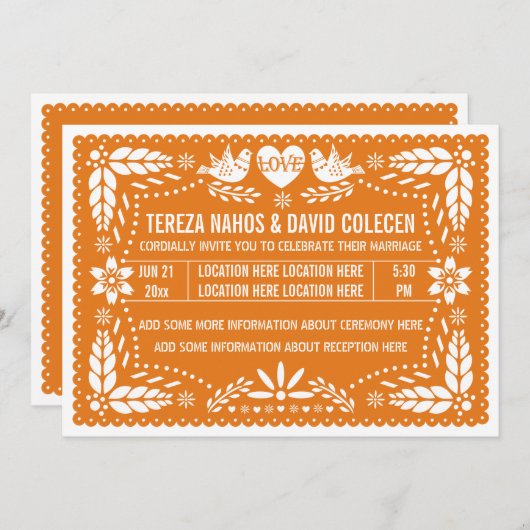 Invitation Mariage inséparable de papillon orange (Devant / Derrière)